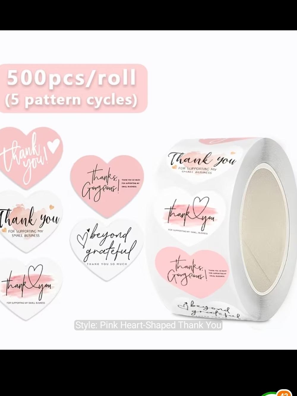 Pink Heart-Shaped Thank You Sticker Roll - 500pcs New
